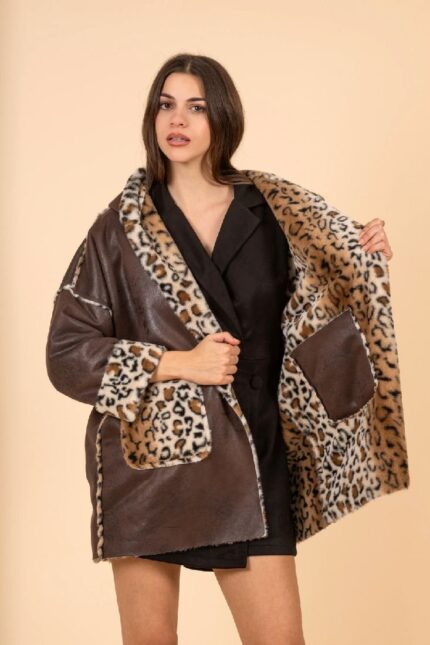 SALTIBAGO BROWN ECO FUR COAT