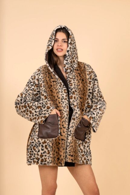 SALTIBAGO BROWN ECO FUR COAT
